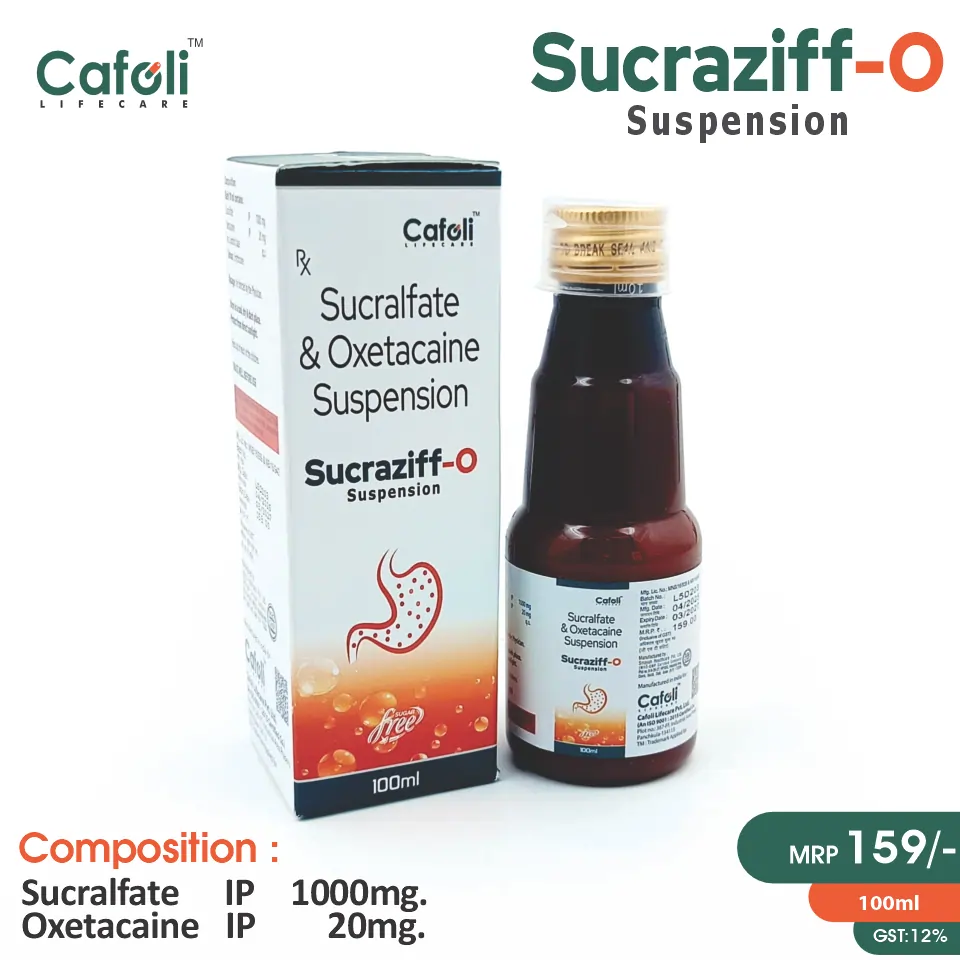 Sucralfate 500mg + Oxetacaine 10mg Suspension | Best price for PCD Pharma Franchise | Gastroprotective & ulcer relief